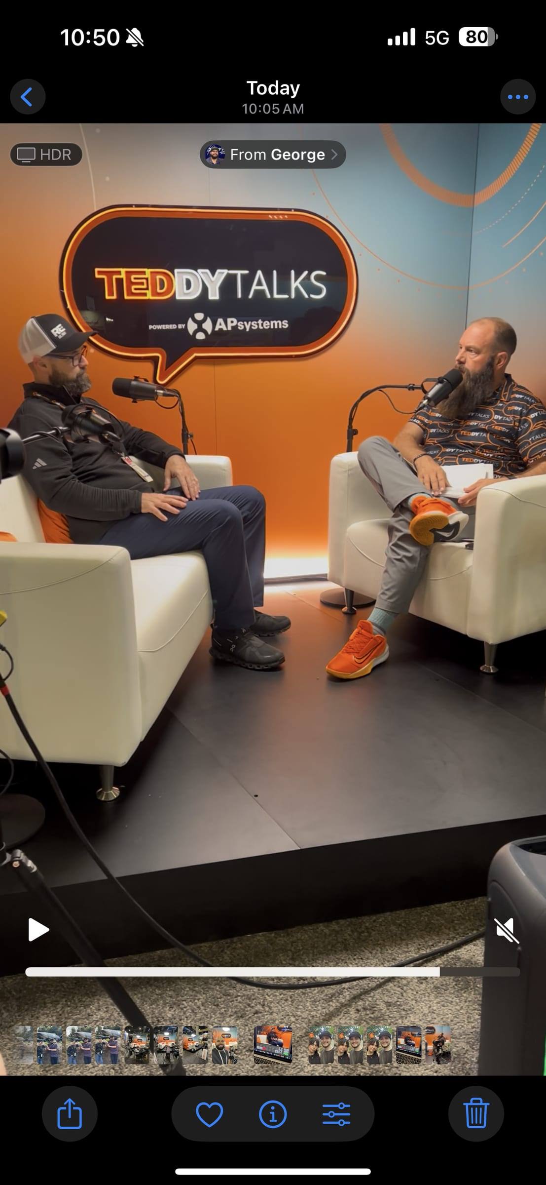 Two guests mid-interview on the Teddy Talks booth set