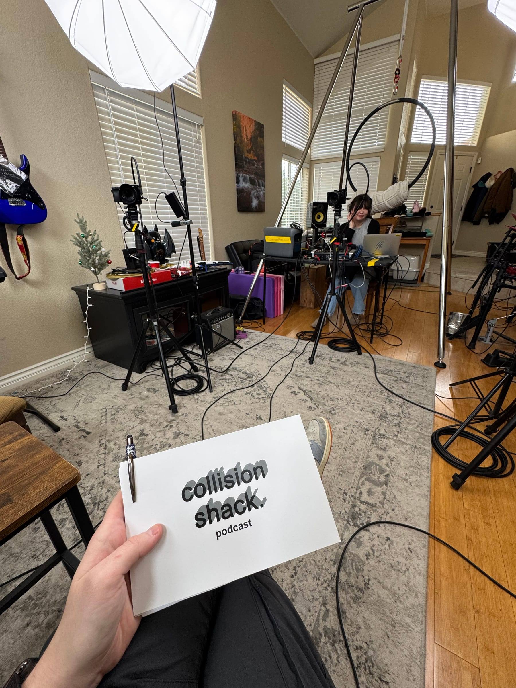A home recording session set up in a living space
